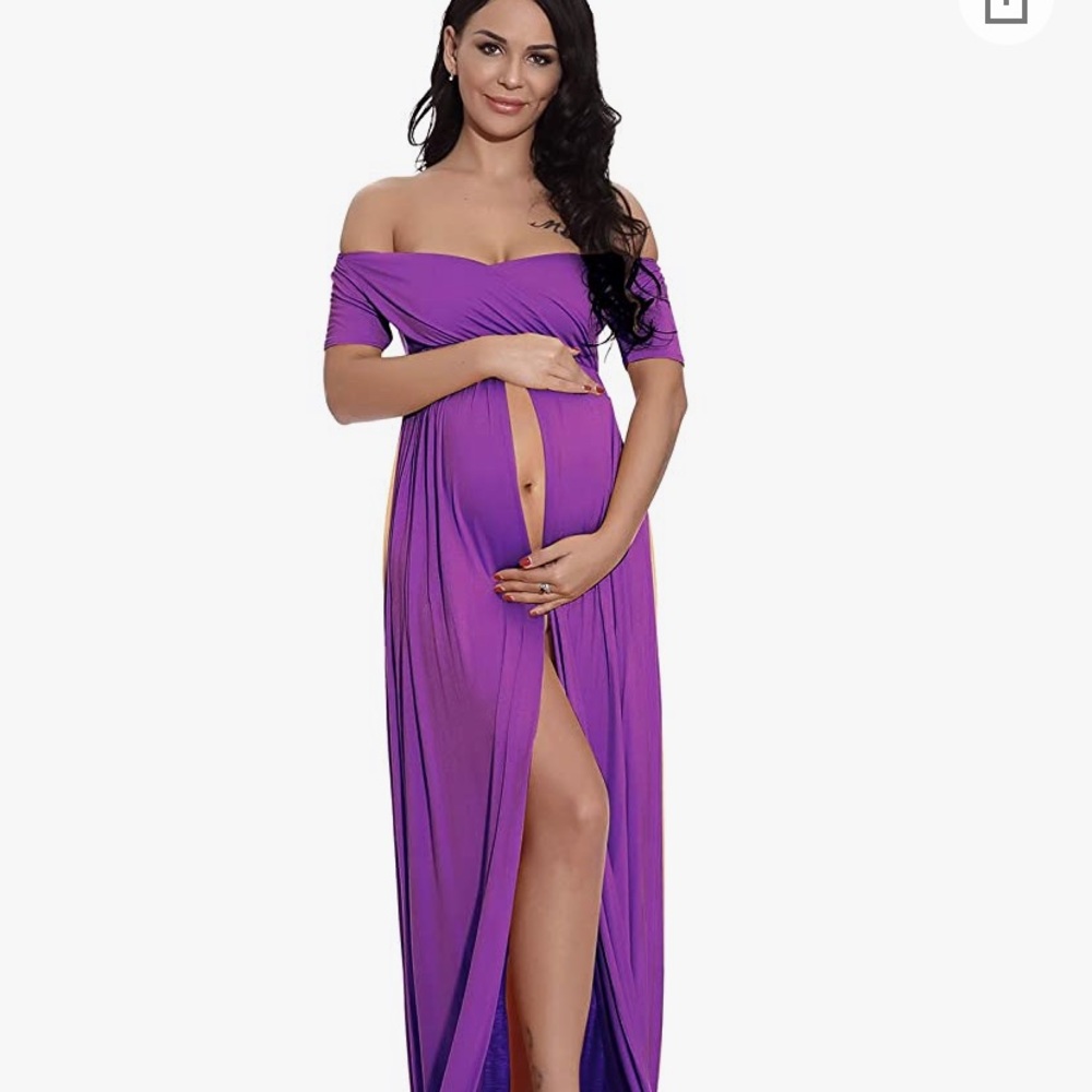 Purple Maternity Photo Shoot open dress